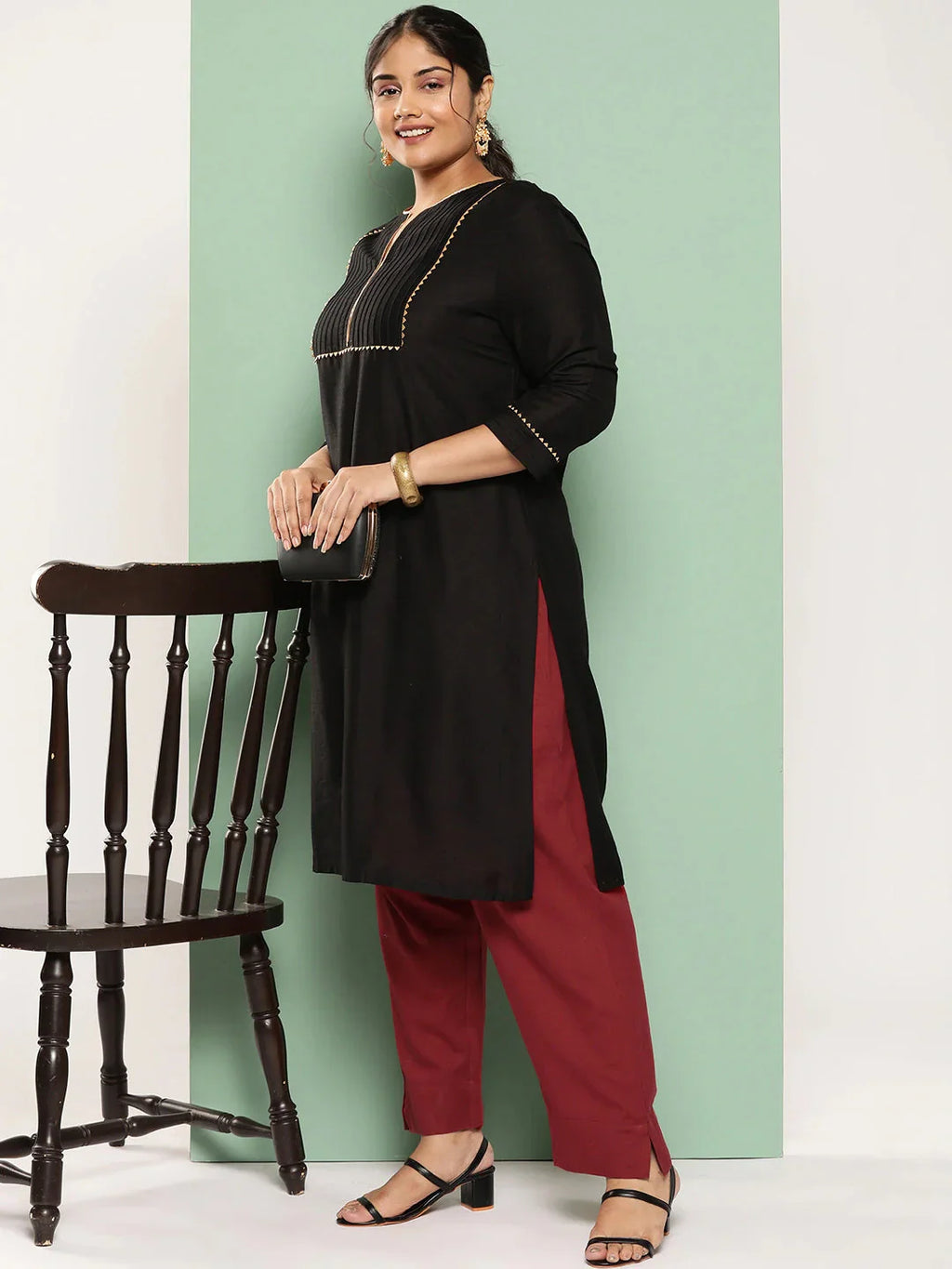 Yufta Women Plus Size Maroon Cotton Ethnic Trousers