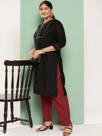Yufta Women Plus Size Maroon Cotton Ethnic Trousers