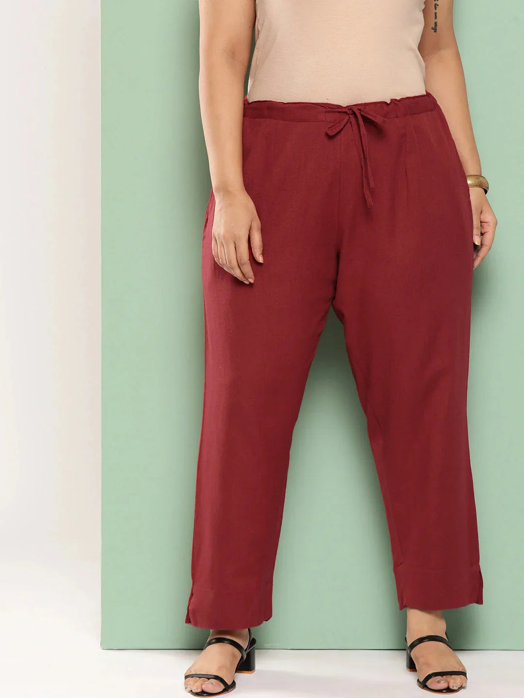 Yufta Women Plus Size Maroon Cotton Ethnic Trousers