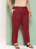 Yufta Women Plus Size Maroon Cotton Ethnic Trousers