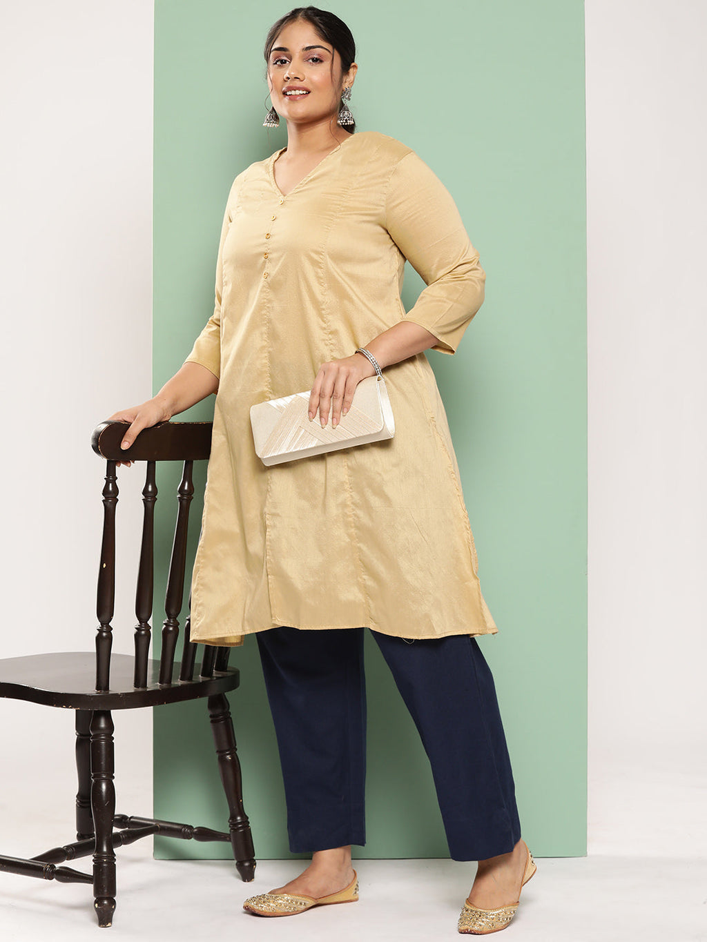 Yufta Women Plus Size Navy Blue Cotton Ethnic Trousers