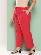 Yufta Women Plus Size Red Cotton Ethnic Trousers