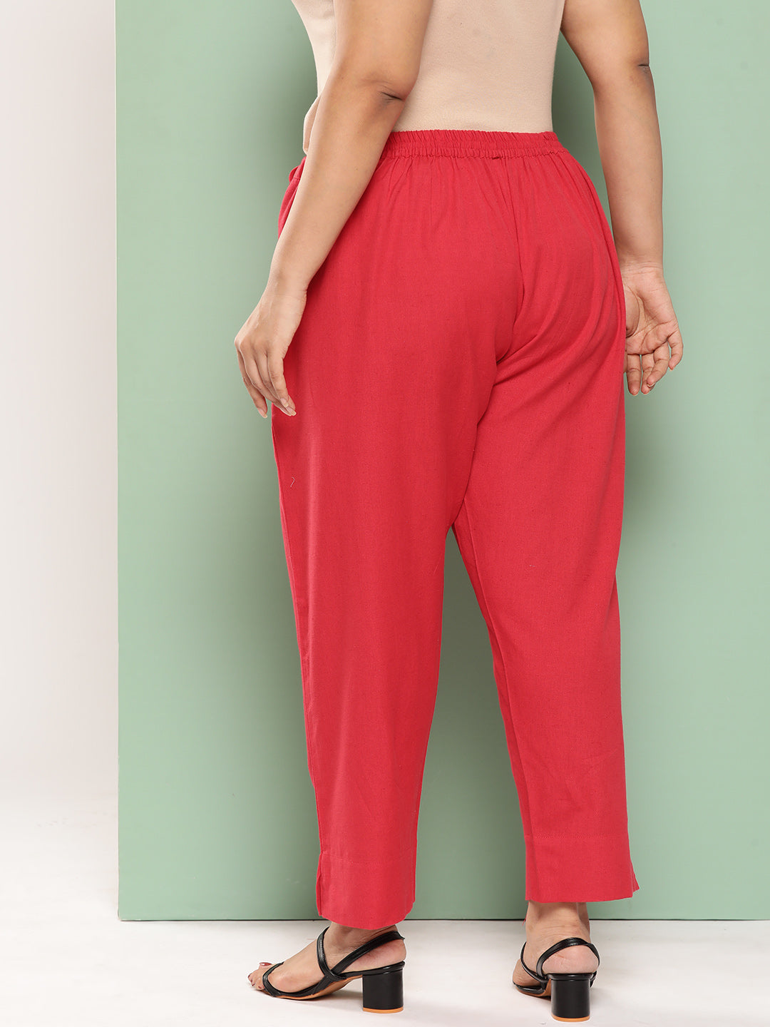 Yufta Women Plus Size Red Cotton Ethnic Trousers
