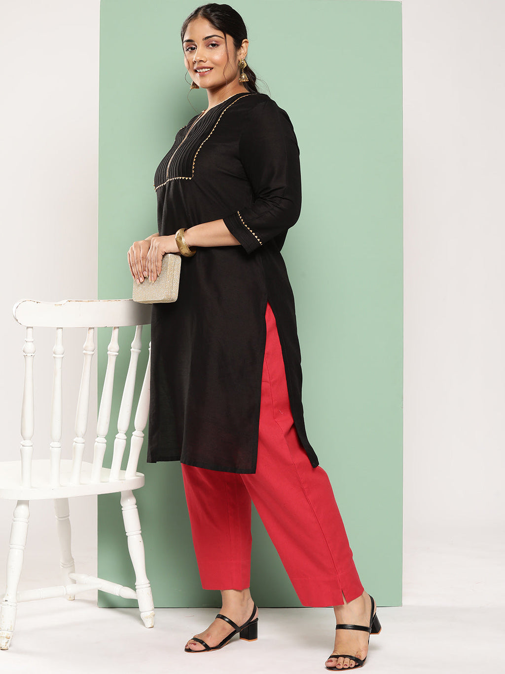 Yufta Women Plus Size Red Cotton Ethnic Trousers