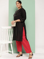 Yufta Women Plus Size Red Cotton Ethnic Trousers