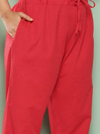 Yufta Women Plus Size Red Cotton Ethnic Trousers