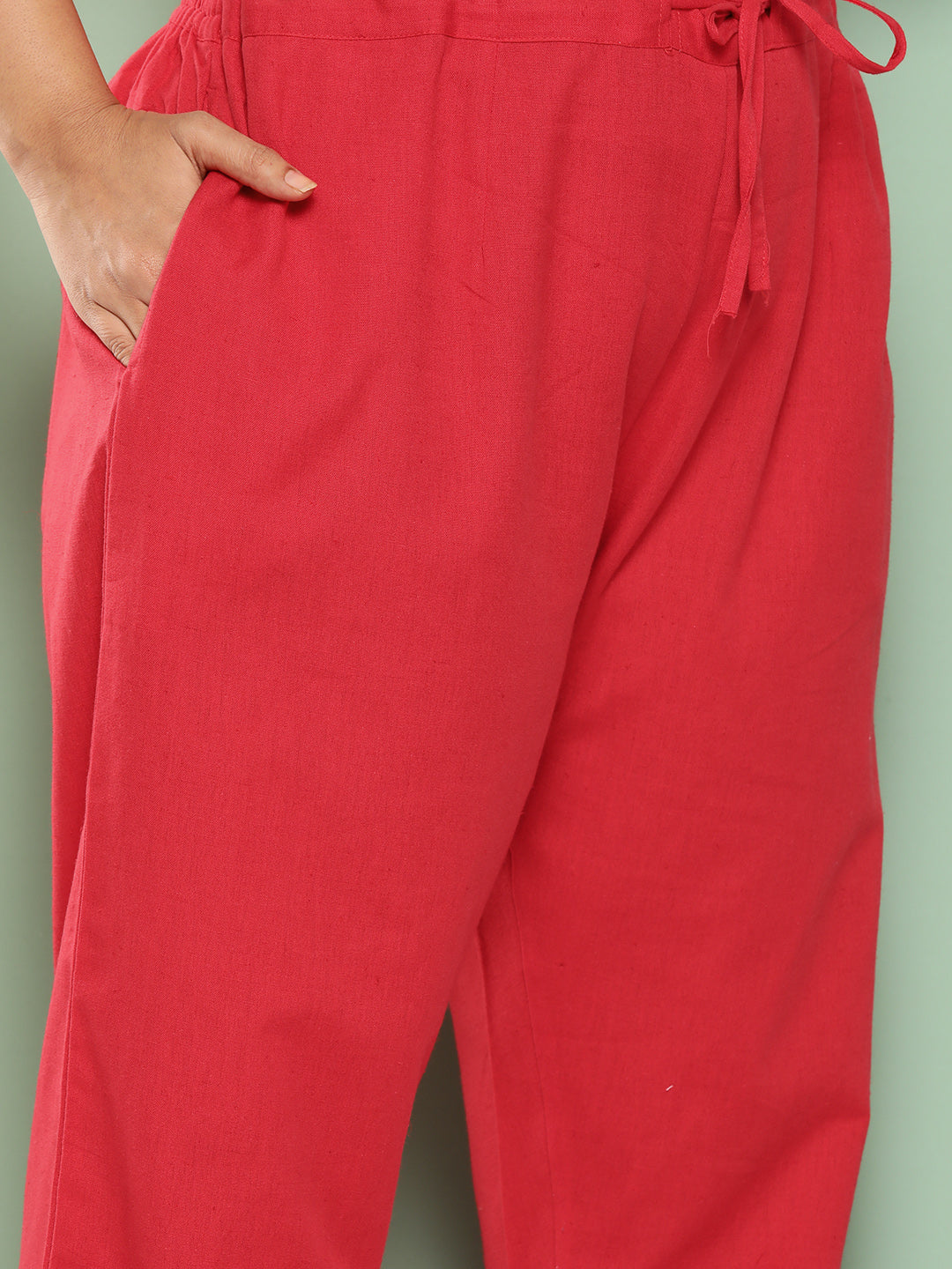 Yufta Women Plus Size Red Cotton Ethnic Trousers