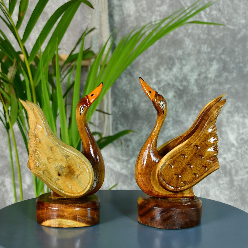 Sowpeace Pair of Wooden handcarved swan - Distacart