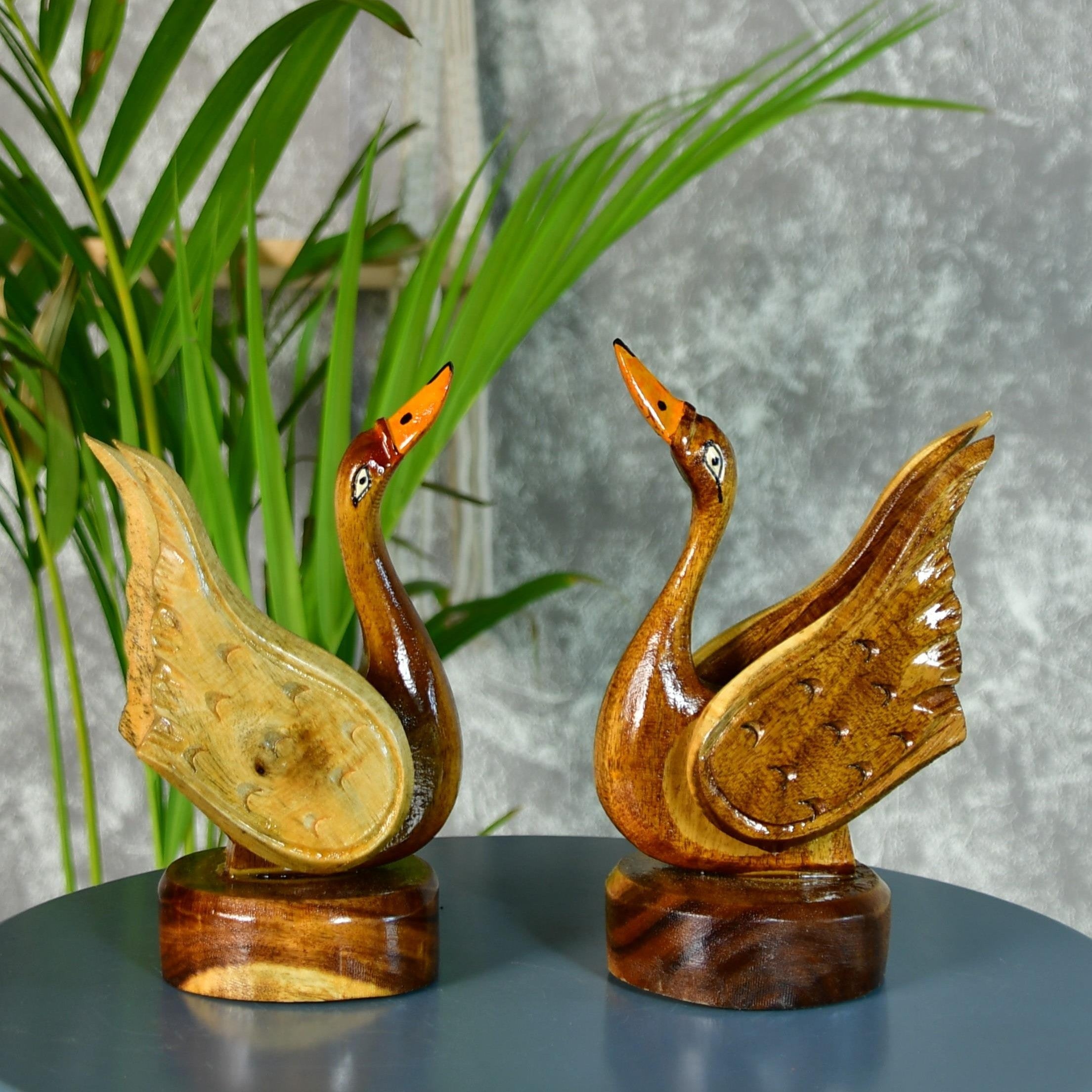 Sowpeace Pair of Wooden handcarved swan - Distacart
