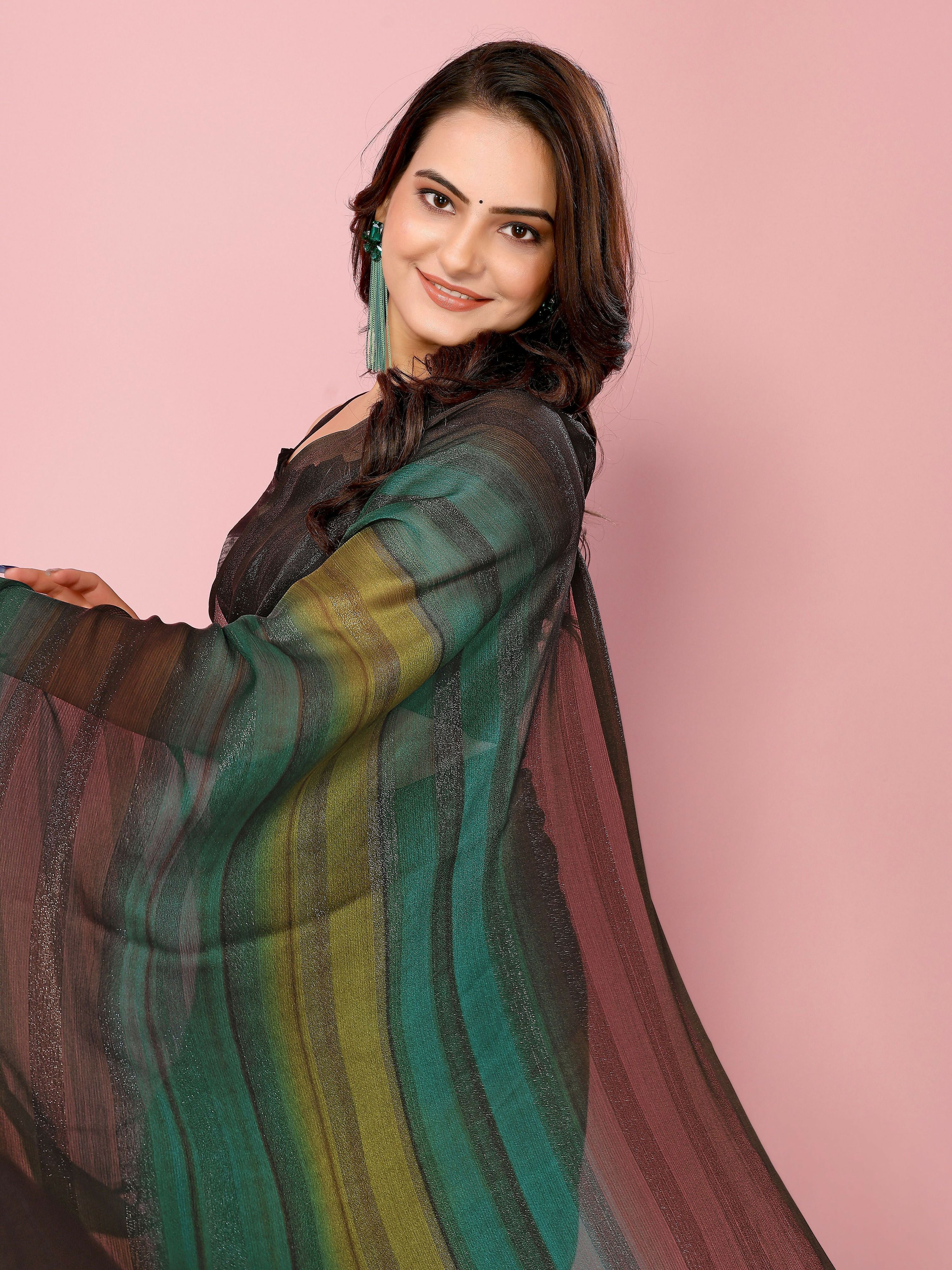 Attractive These Party Wear Ready To Wear Saree - Green