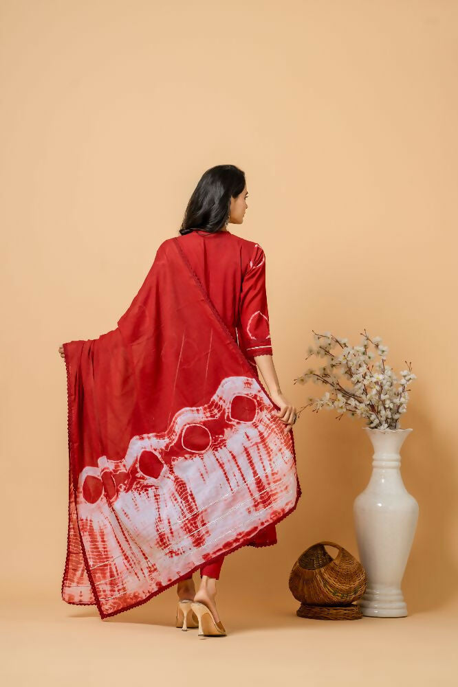 Joban Fashion Red Tie & Dye Cotton Suit Set - Distacart