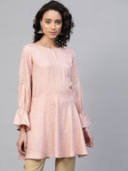 Ahalyaa Women Pink Rayon Golden Ethnic Print Tunic