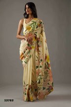 Yellow Bright Moss Designer Digital Printed Party Wear Saree - Be Verly