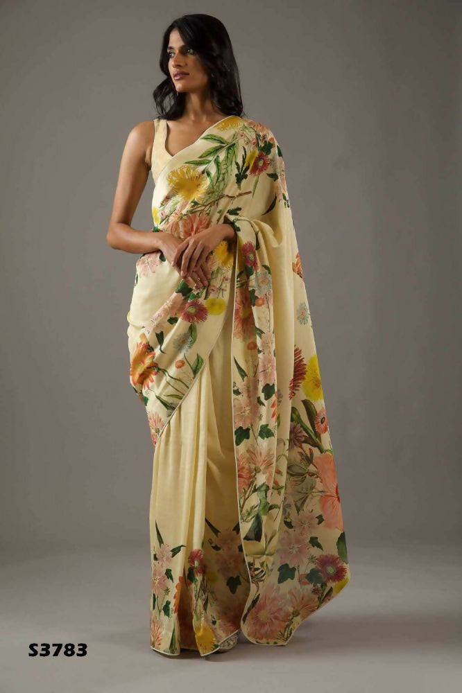 Yellow Bright Moss Designer Digital Printed Party Wear Saree - Be Verly