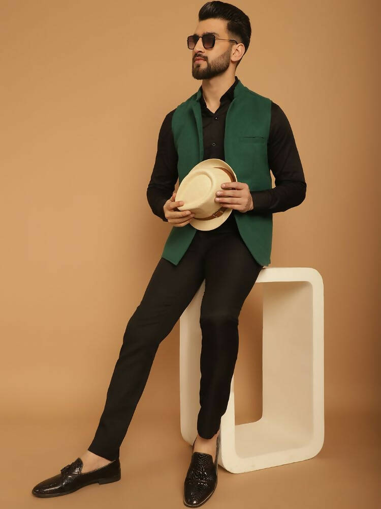 Even Apparels Pure Wool Nehru Jacket - Green