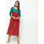 Cheera Red Traight Printed Kurta