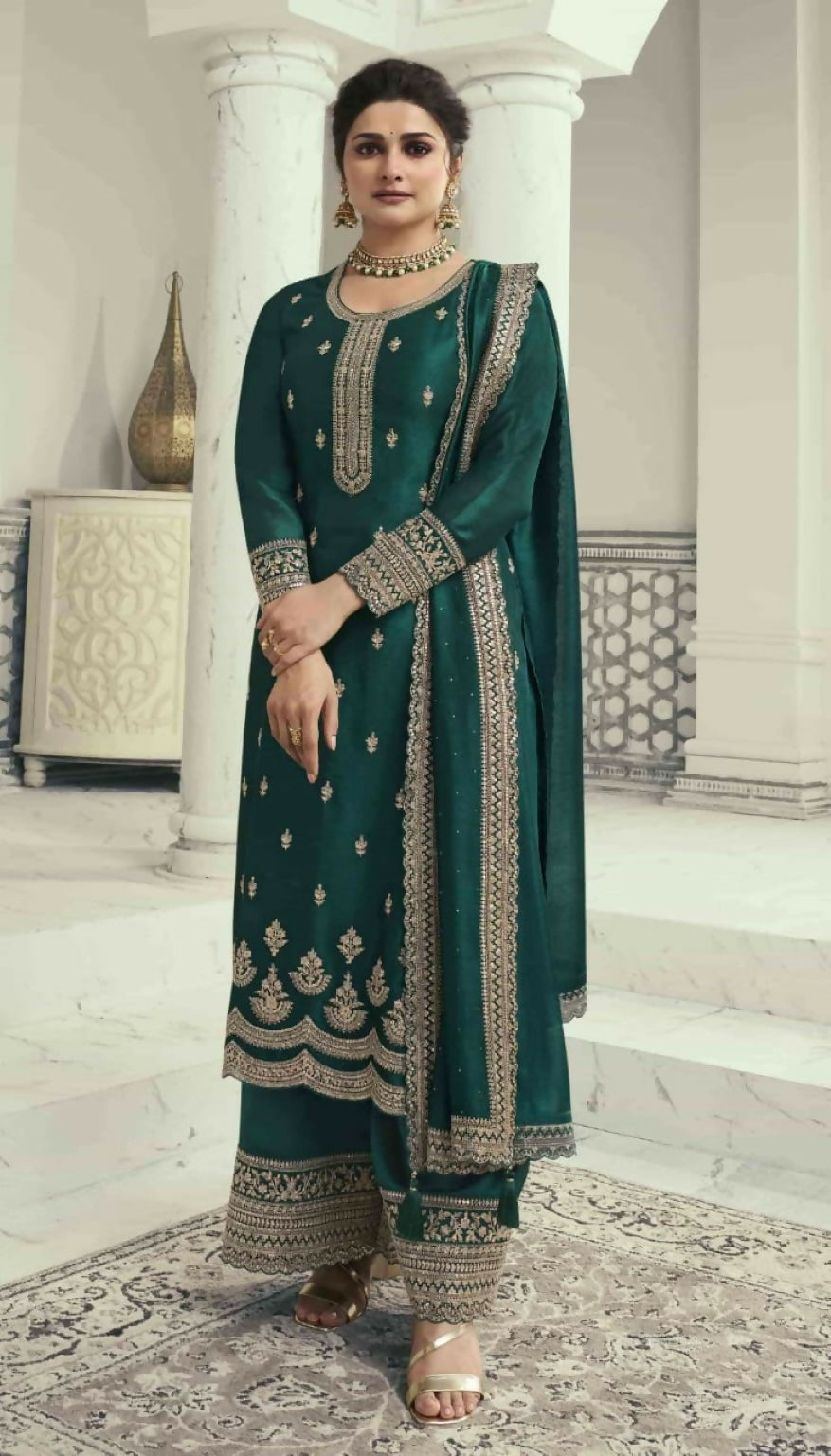 Anaita Teal Green Silk Georgette Stitched Suit with Embroidery Sequins - Distacart