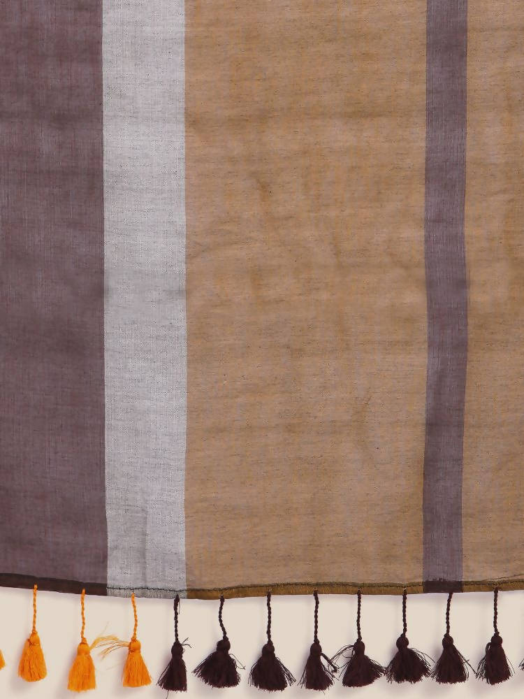 Suta Brown Yellow Colourblocked Mul Saree - Distacart