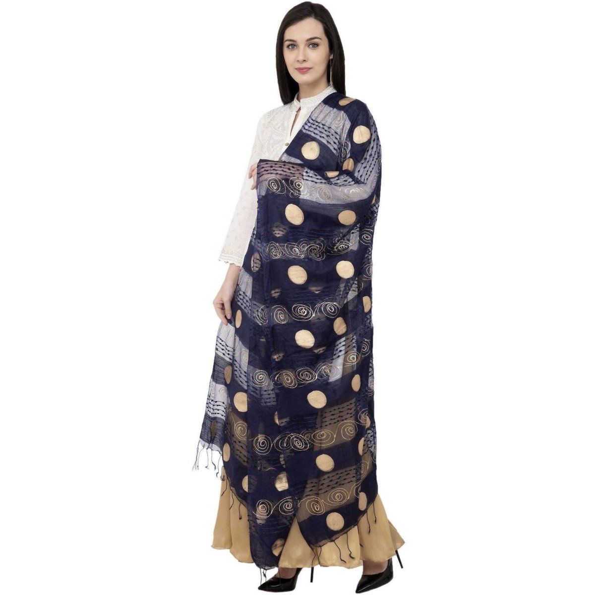 A R Silk payal Gold Print Fancy Dupatta Color Navy Dupatta or Chunni