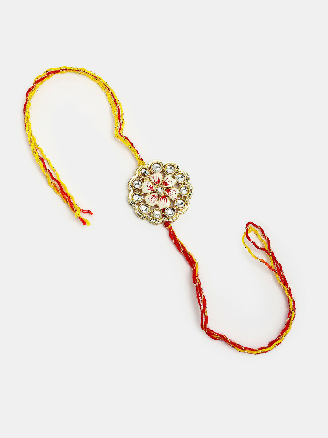 NVR Women & Men Set of 2 Gold Kundan-Studded Bhaiya Bhabhi Rakhi Set With Roli Chawal - Distacart