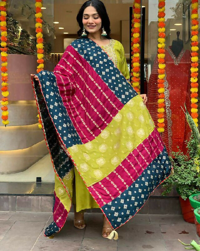 The52 Lemons Women's Gorgeous Embroidered Viscose Chanderi Fabric Straight Kurta Pant with Dupatta Set - Distacart