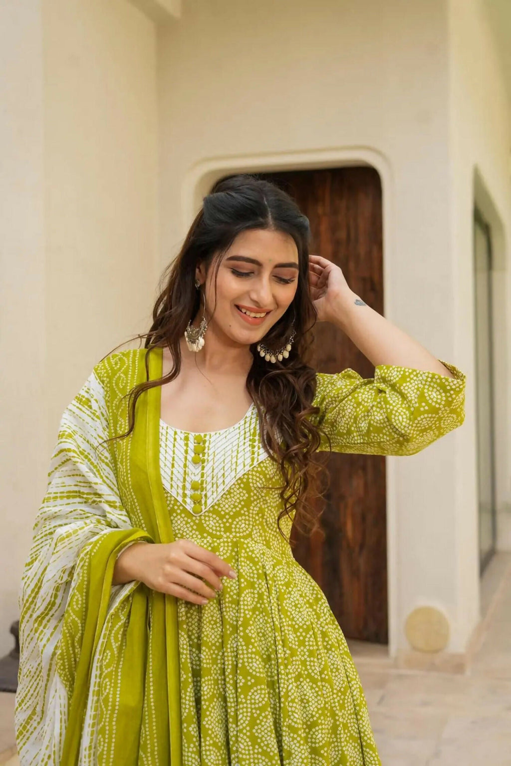 Aayaa Designer Printed Muslin Suit - Parrot yellow