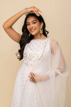 FIORRA Women's White Georgette Anarkali Kurta With Dupatta