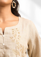 Joban Fashion Beige Linen Embroidered Readymade Cord Set - Distacart