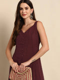 Janasya Maroon Poly Chiffon Dobby Weave Kurta - Distacart