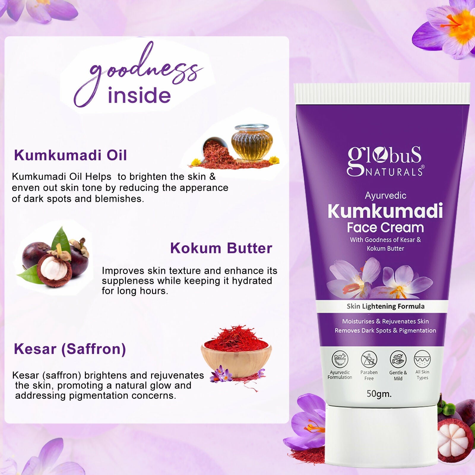 Globus Naturals Ayurvedic Kumkumadi Skin Lightening Face Cream - Distacart