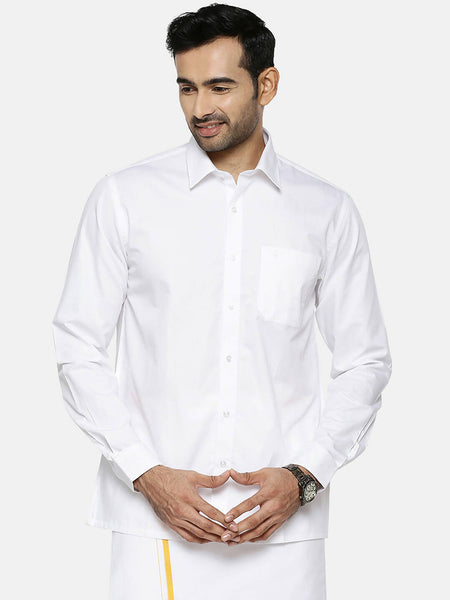 Ramraj Cotton Mens Full Sleeve Formal 100 % Cotton White Shirt