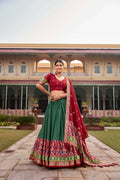 Green Lehenga Choli Set for Women Tussar Silk Lengha with Foil Printed by Infinity Export