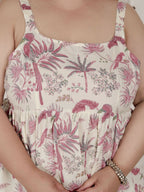 Miravan Womens Plus Size Pink Pure Cotton Leaf Printed Kurti With Palazzo