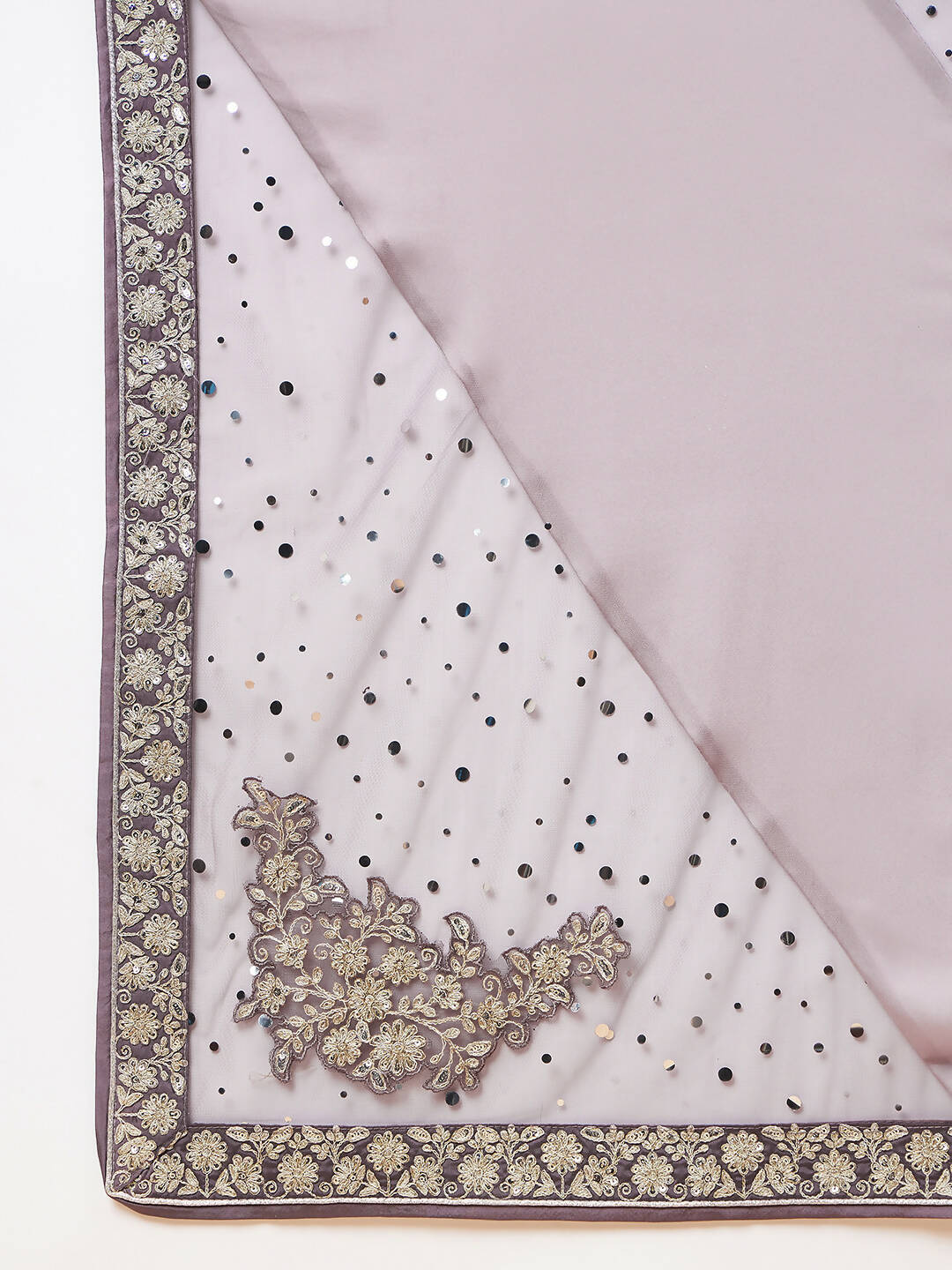 Mauve Silk Georgette Ribbon Embroidery Saree - Norita Hit Design