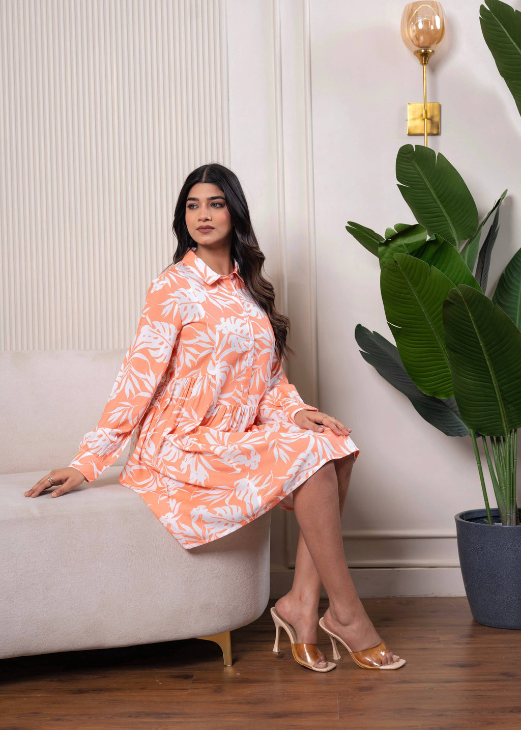 Juniper Lamora Orange Leaf Breeze Shirt Dress - Distacart