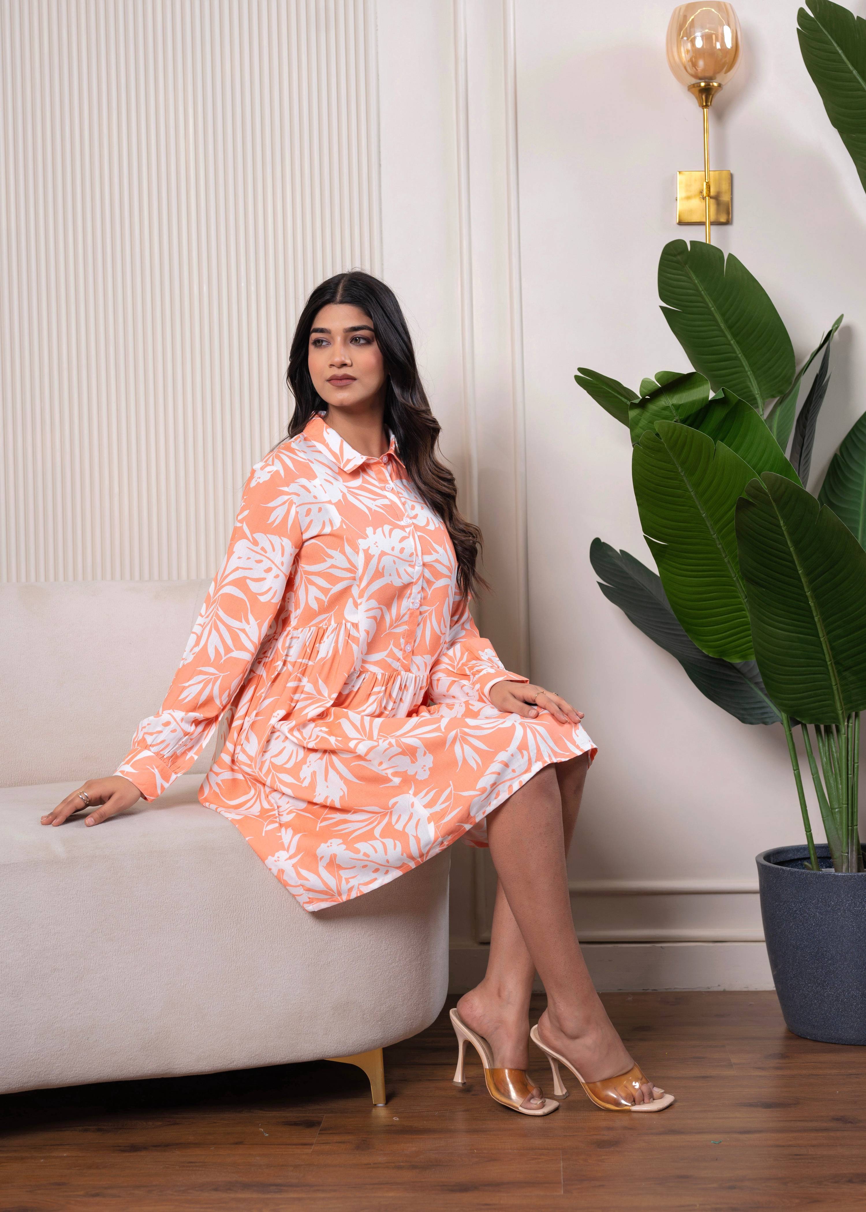 Juniper Lamora Orange Leaf Breeze Shirt Dress - Distacart