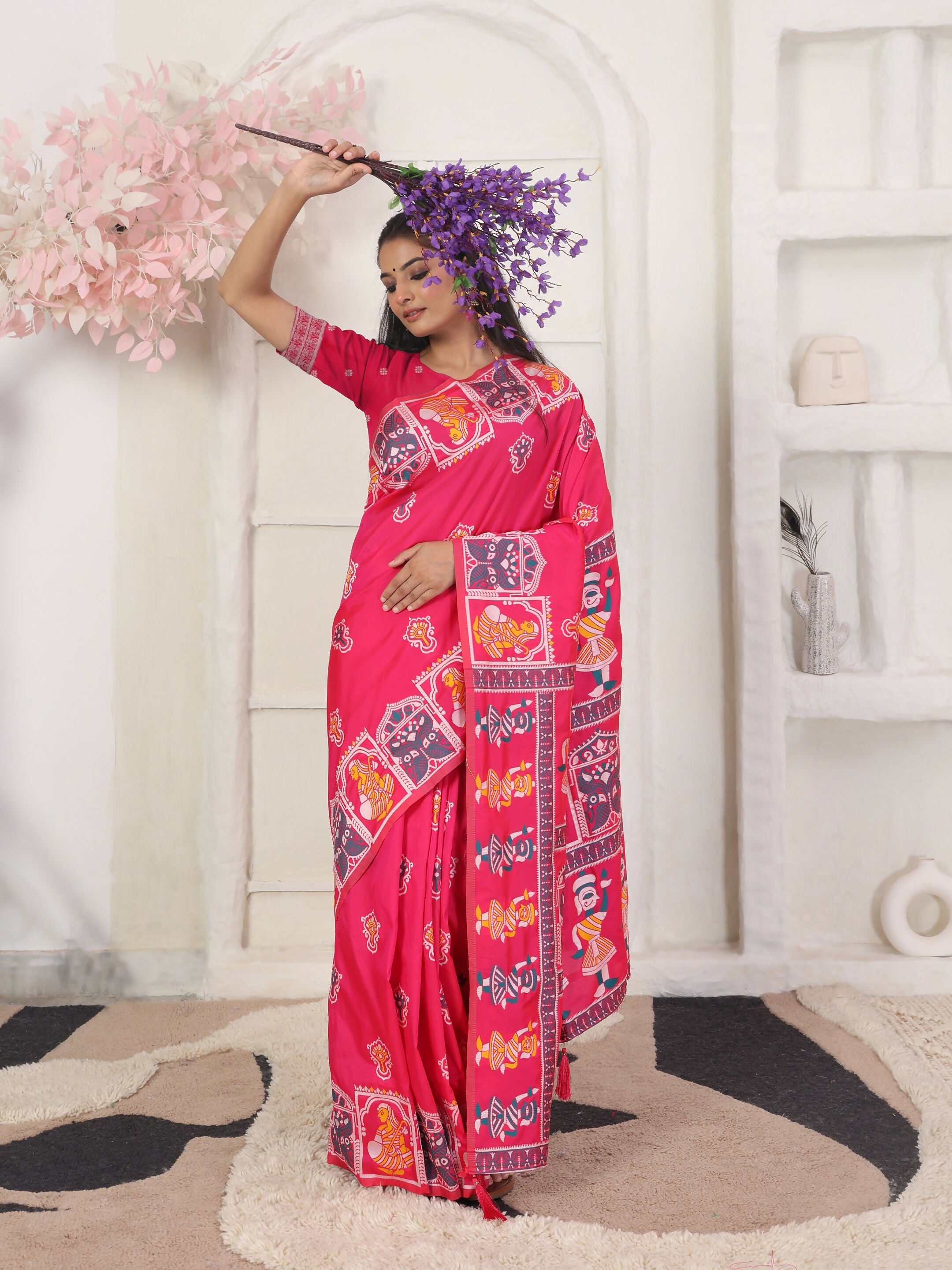 Shree Shyam Fashion Silk Blend Pink Saree - Distacart