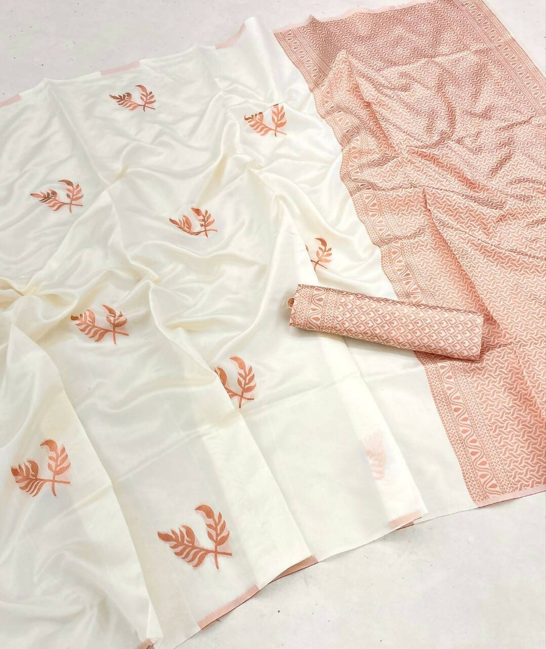 DEIANA'S Beautiful Designer Golden zari Soft Lichi Silk Saree - White