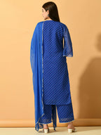 Myshka Women's Blue Embroidered Party Kurta Sets