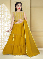 Wedding Designer Yellow Georgette Kidswear Lehenga - Aaradhna