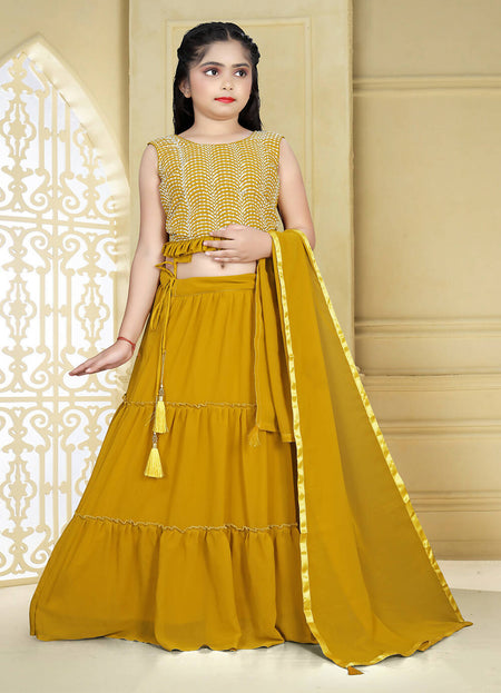 Wedding Designer Yellow Georgette Kidswear Lehenga - Aaradhna