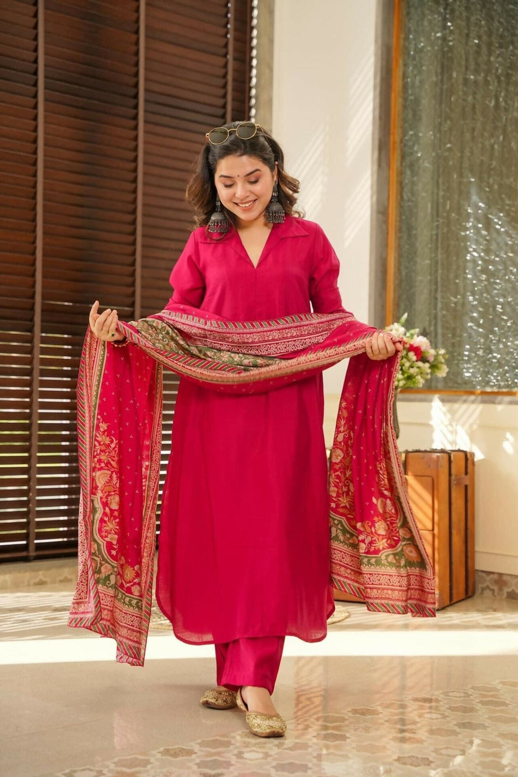 The52 Rani Women's Beautiful South Cotton Fabric Straight Kurta with Pant And Dupatta Set - Distacart