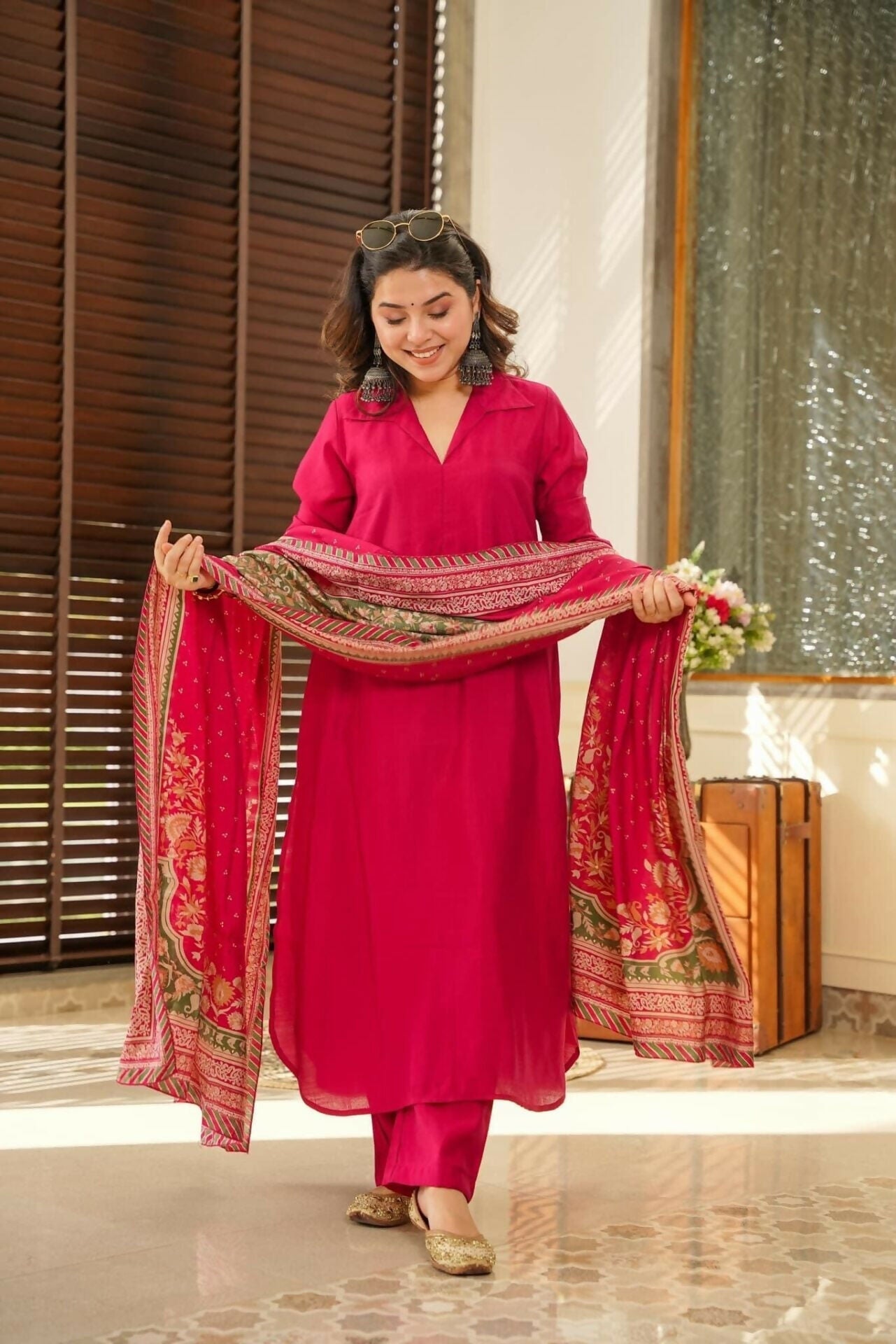 The52 Rani Women's Beautiful South Cotton Fabric Straight Kurta with Pant And Dupatta Set - Distacart