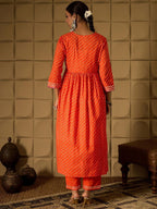 Indo Era Bandhani Embroidered Empire Sequined A-Line Pure Cotton Kurta With Trousers - Distacart