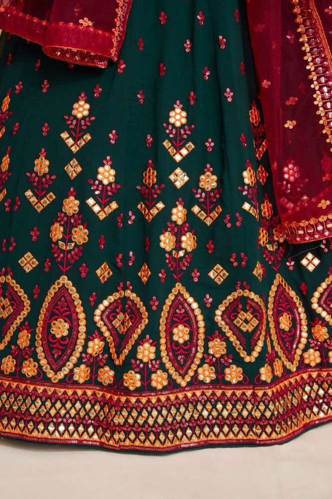 Green Georgette Sequence Embroidery Work Lehenga Choli - Jihu Culture