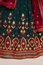 Green Georgette Sequence Embroidery Work Lehenga Choli - Jihu Culture