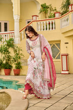 Joban Fashion Pink & White Georgette Embroidery Sequence Work Readymade Kurta Set - Distacart
