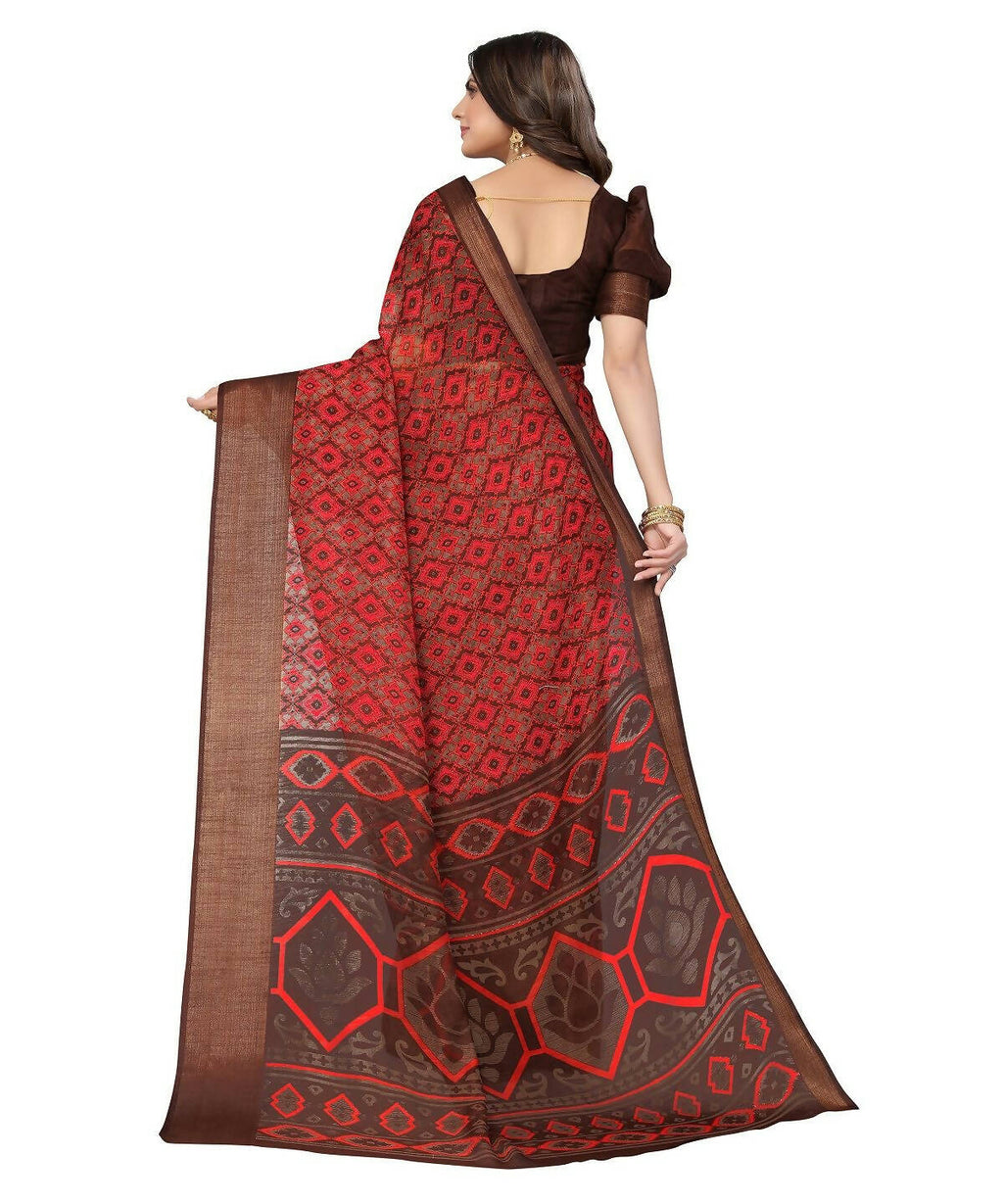 Vamika Cotton Red Jari Border Bollywood Style Saree (VASU RED) - Distacart
