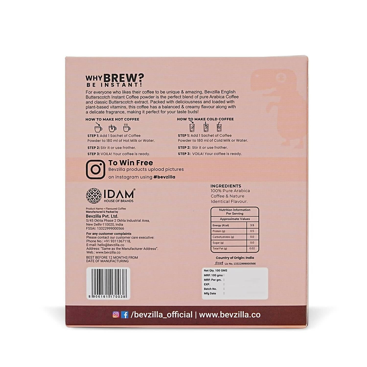 Bevzilla Instant Coffee Powder Sachets (Butterscotch) - Distacart