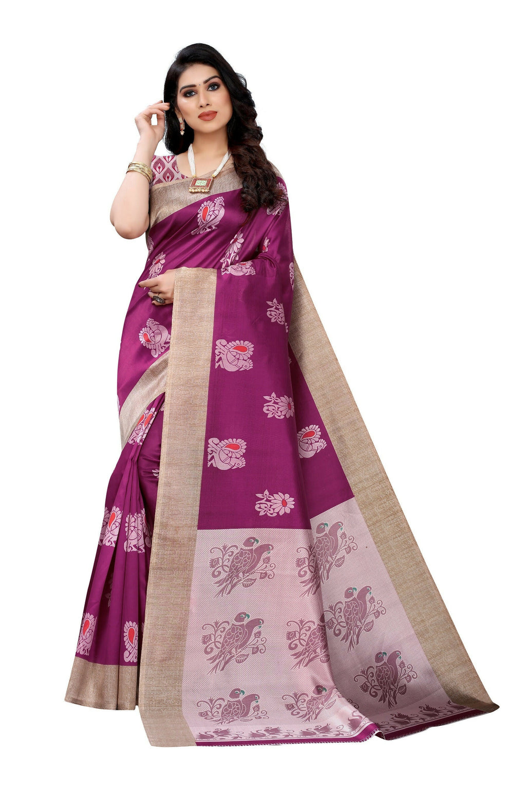 Vamika wine Printed Art Silk Saree